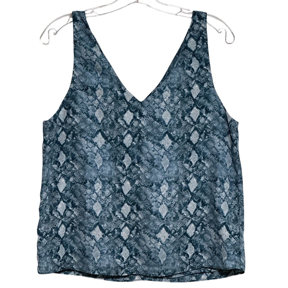 WAYF Tank Top Womens Blue Snakeskin V-Neck Animal Print Sleeveless Flowy Chic S